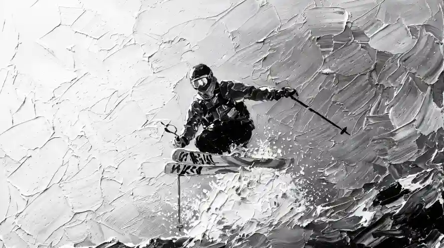 6k雪地壁纸-刮刀画 - 滑雪杖-滑雪者「哲风壁纸」