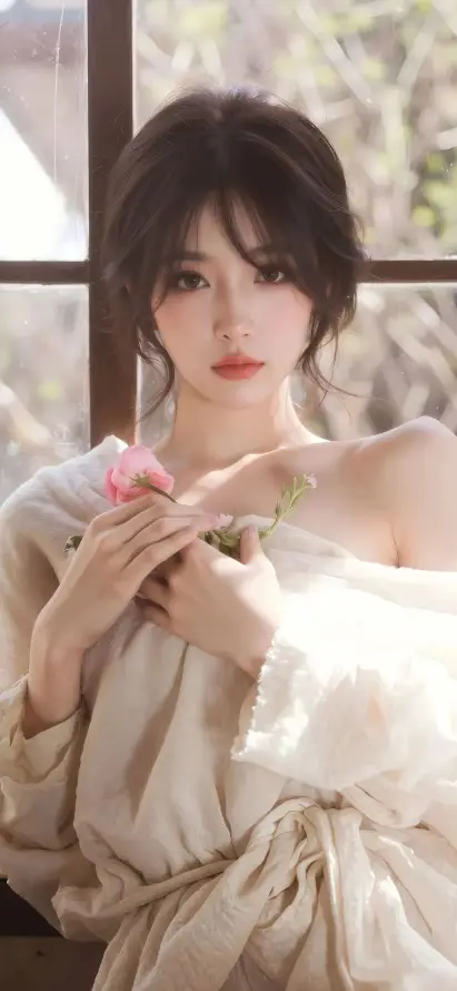4k光影壁纸 - 女生 - 室内 - 捧花「哲风壁纸」