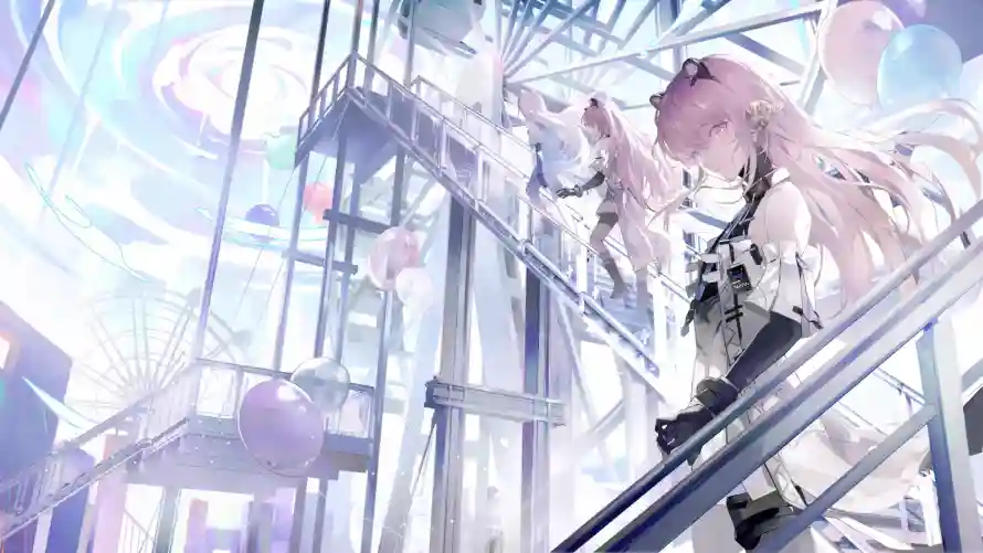 4k少女壁纸-气球 - 滑梯-黑靴「哲风壁纸」