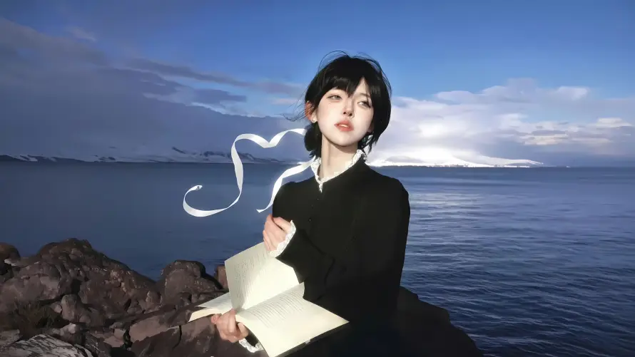 4k捧书壁纸-海面 - 蓝天-清冷感「哲风壁纸」