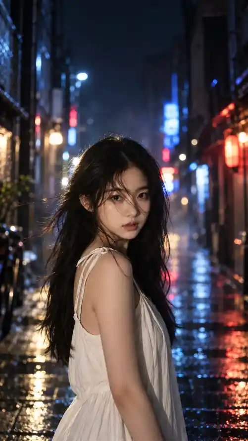 4k回眸壁纸 - 夜景 - 女生 - 白裙「哲风壁纸」