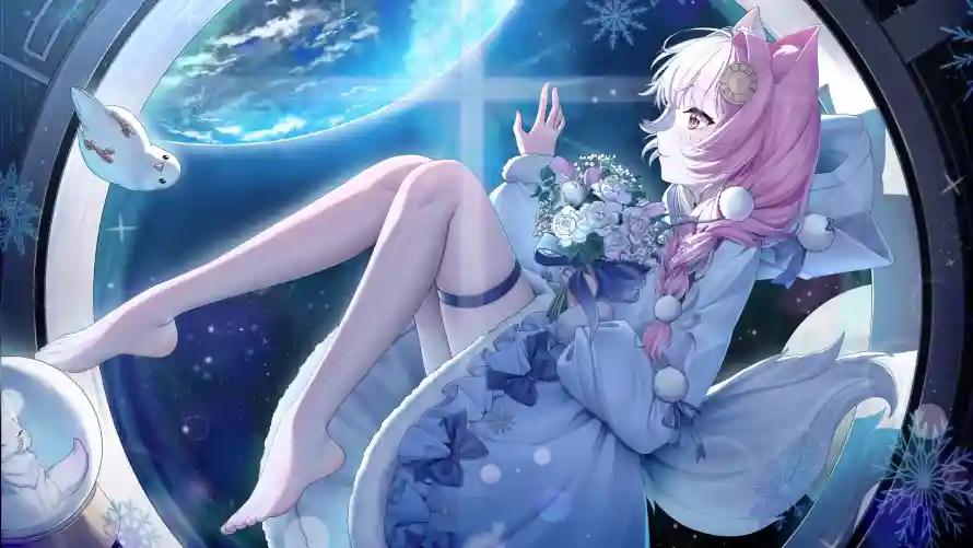 4k兽耳壁纸 - 地球 - 星空 - 狐娘「哲风壁纸」