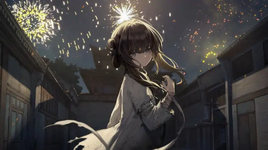 3k古街壁纸-夜晚 - 夜景-少女「哲风壁纸」