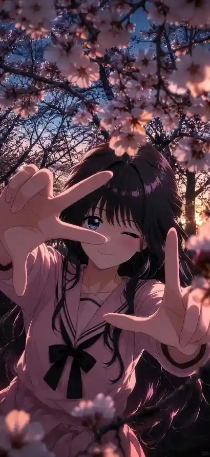 4k夕阳壁纸 - 少女 - 校园 - 樱花「哲风壁纸」