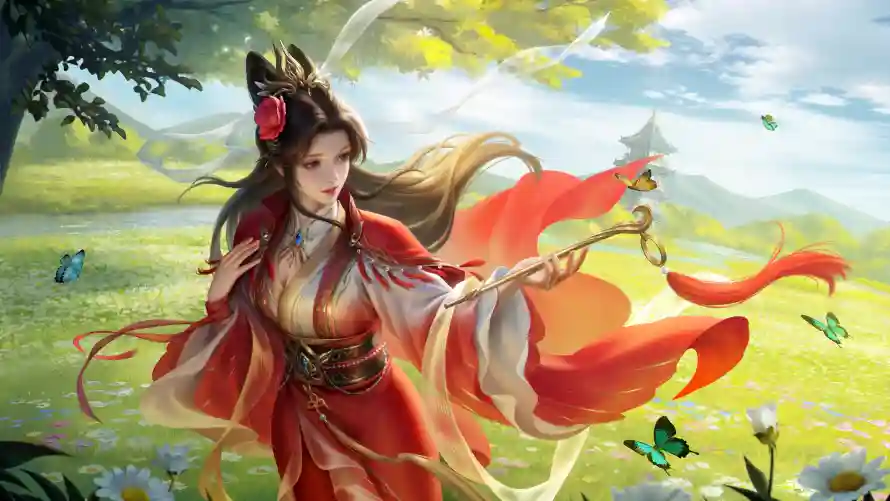 4k发簪壁纸-拂尘 - 玫瑰-红衣「哲风壁纸」
