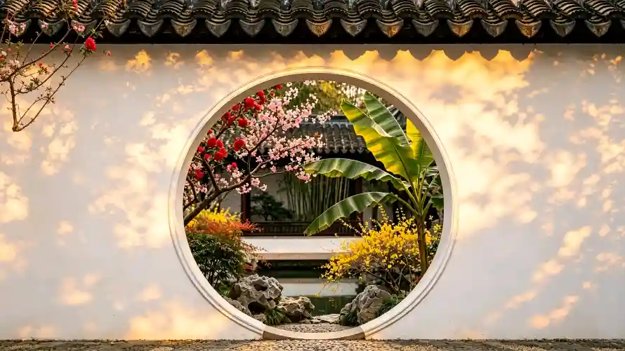 3k假山壁纸-光影 - 拱门-框景「哲风壁纸」