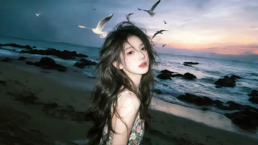 3k写真壁纸-回眸 - 暮色-海岸「哲风壁纸」