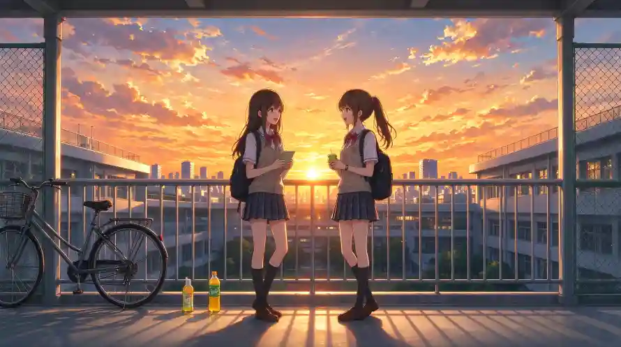4k夕阳壁纸-天桥 - 少女-晚霞「哲风壁纸」