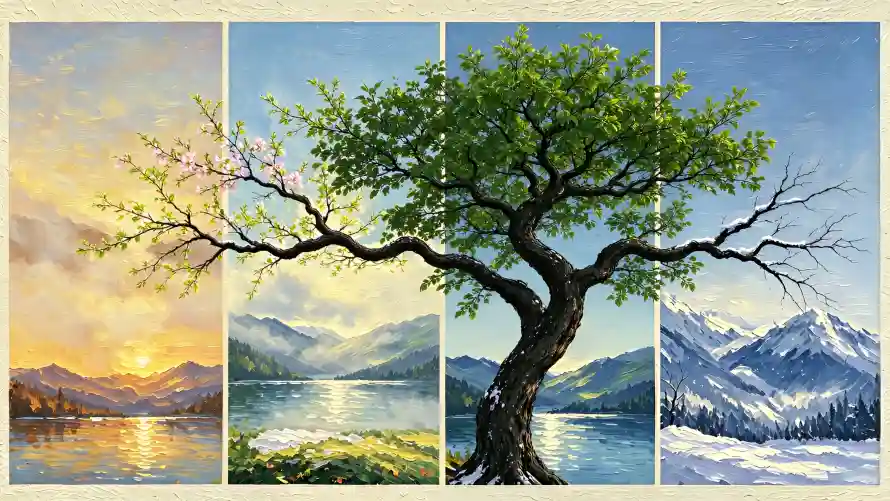 3k古树壁纸-山水 - 日出-油画「哲风壁纸」