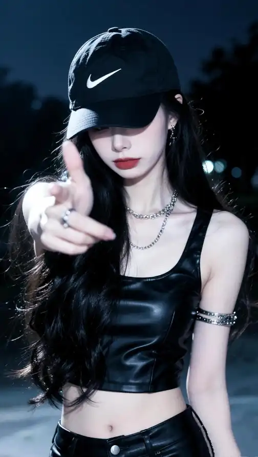 4k夜景壁纸 - 红唇 - 美女 - 臂环「哲风壁纸」