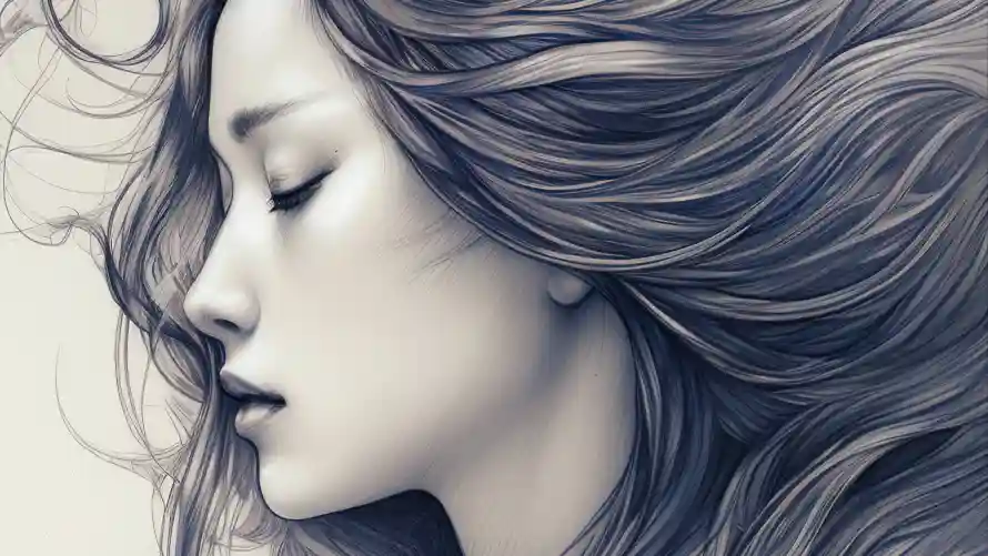 4k侧脸壁纸-手绘 - 素描-冷色调「哲风壁纸」