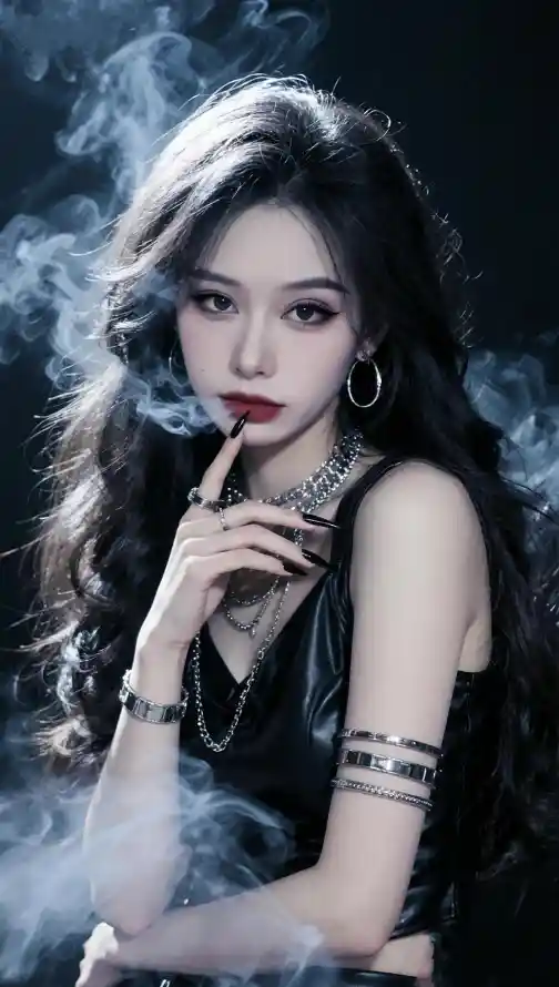 4k烟雾壁纸 - 红唇 - 美女 - 臂环「哲风壁纸」