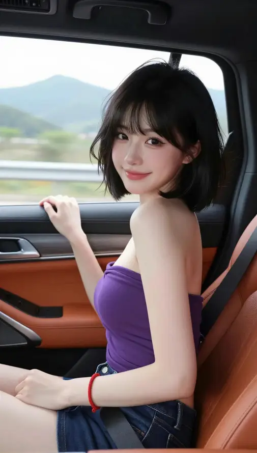 4k抹胸壁纸 - 短发 - 紫衣 - 美女「哲风壁纸」