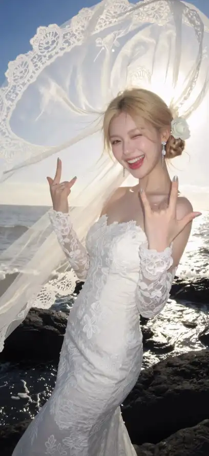 4k写真壁纸 - 头纱 - 婚纱 - 海浪「哲风壁纸」