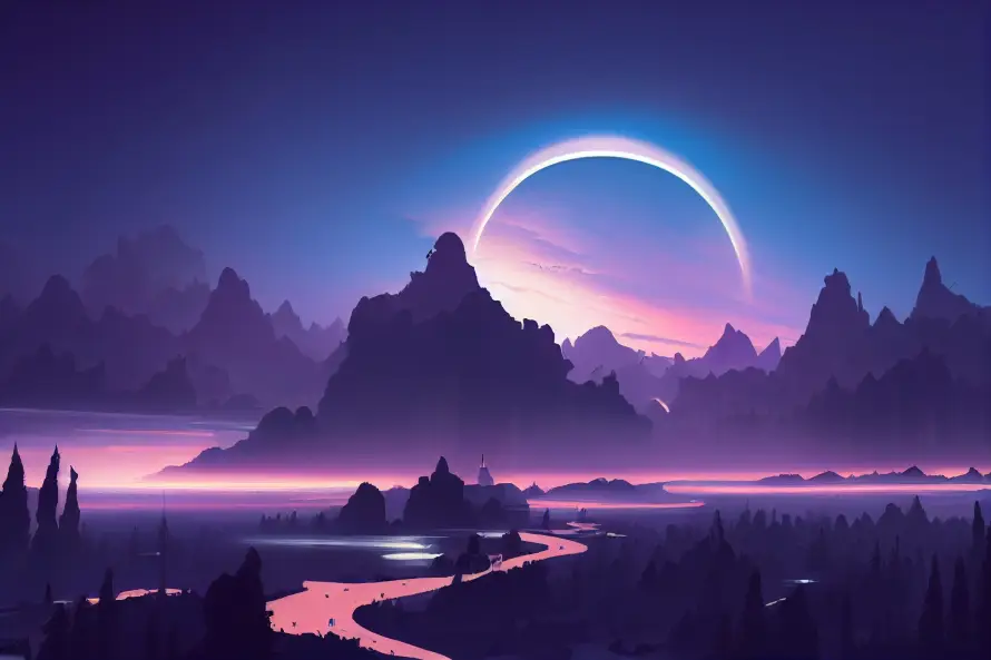 2k暮色壁纸-环形光 - AI场景-奇幻风景「哲风壁纸」
