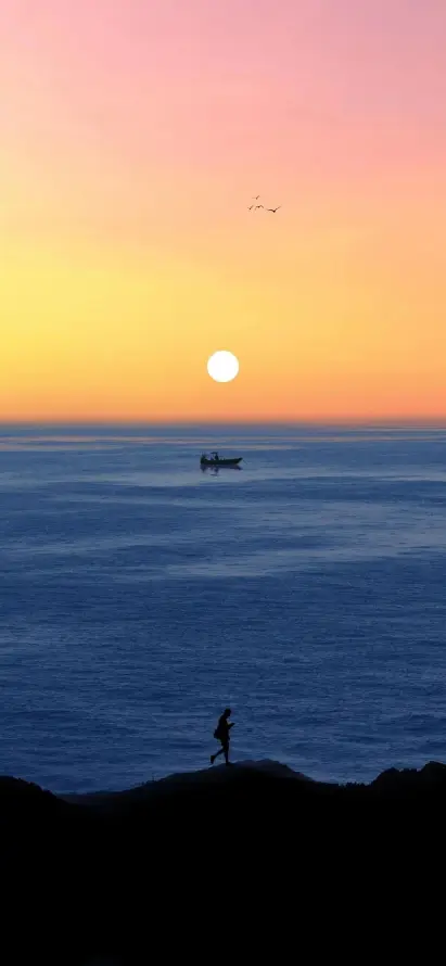 4k夕阳壁纸 - 大海 - 天空 - 小船「哲风壁纸」