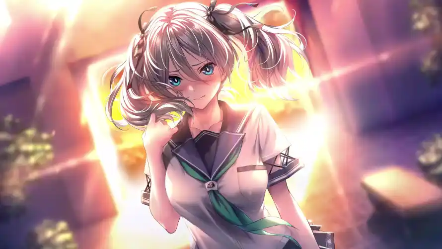 4k光晕壁纸-少女 - 绿瞳-脸红「哲风壁纸」