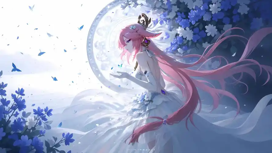 4k侧脸壁纸-原神 - 婚纱-梦幻「哲风壁纸」