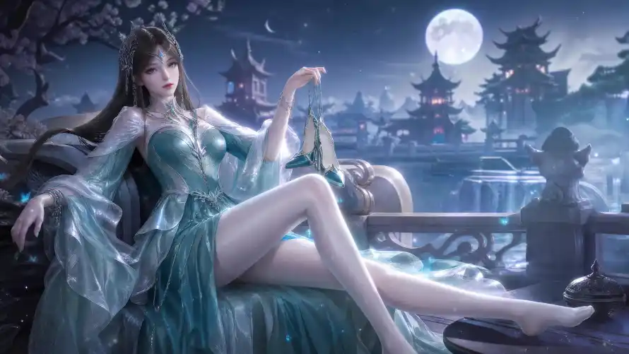 4k国漫壁纸 - 坐姿 - 夜景 - 月夜「哲风壁纸」