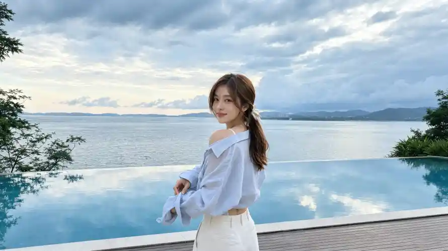4k写真壁纸 - 回头 - 大海 - 少女「哲风壁纸」