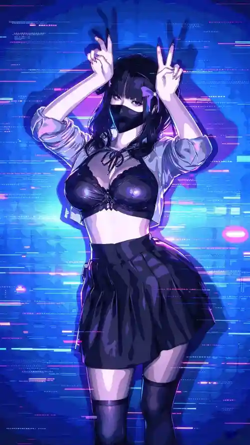 4k口罩壁纸 - 少女 - 比耶 - 紫调「哲风壁纸」