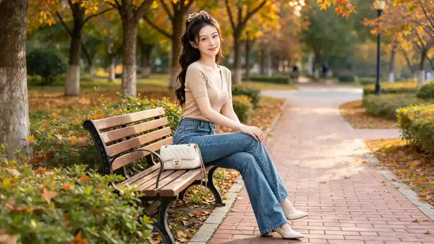 2k暖秋壁纸-美女 - 落叶-街拍「哲风壁纸」