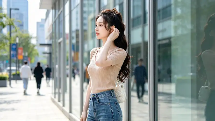 2k休闲壁纸-侧身 - 户外-美女「哲风壁纸」