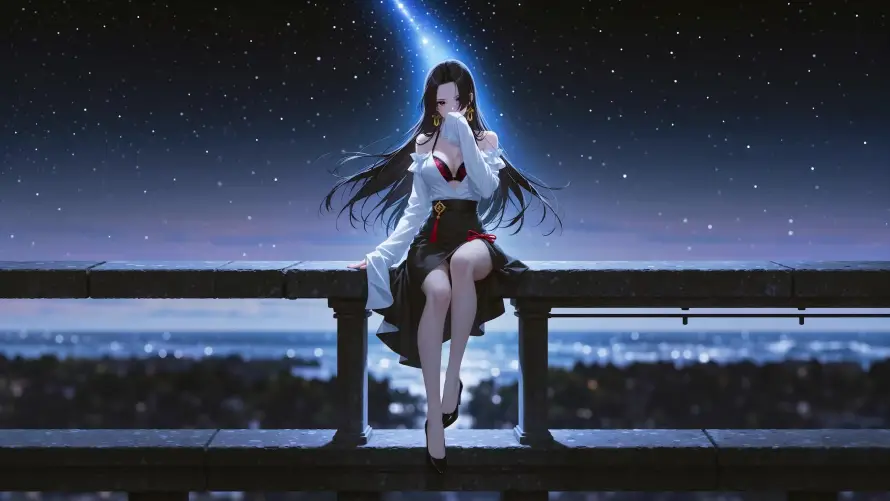 4k夜空壁纸-插画 - 星光-栏杆「哲风壁纸」