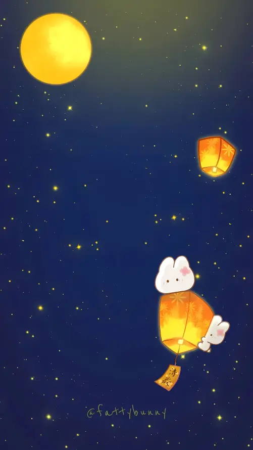 4k兔子壁纸 - 圆月 - 夜晚 - 插画「哲风壁纸」