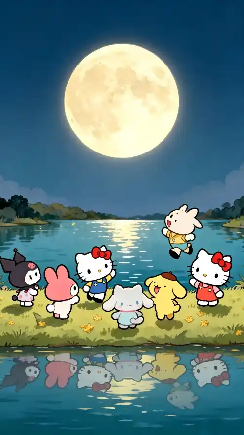 4k夜晚壁纸 - 湖畔 - 满月 - 草地「哲风壁纸」