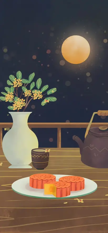 4k夜景壁纸 - 月饼 - 桂花 - 满月「哲风壁纸」
