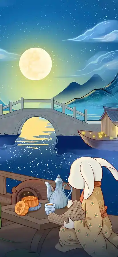 4k古风壁纸 - 圆月 - 夜景 - 拱桥「哲风壁纸」