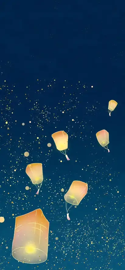 4k夜空壁纸 - 天灯 - 插画 - 星光「哲风壁纸」