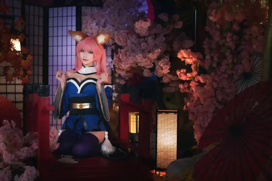 6k和服壁纸-樱花 - 灯笼-狐耳「哲风壁纸」