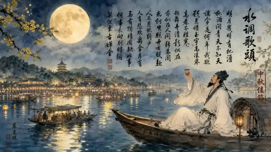 4k中秋壁纸 - 书法 - 古风 - 国风「哲风壁纸」