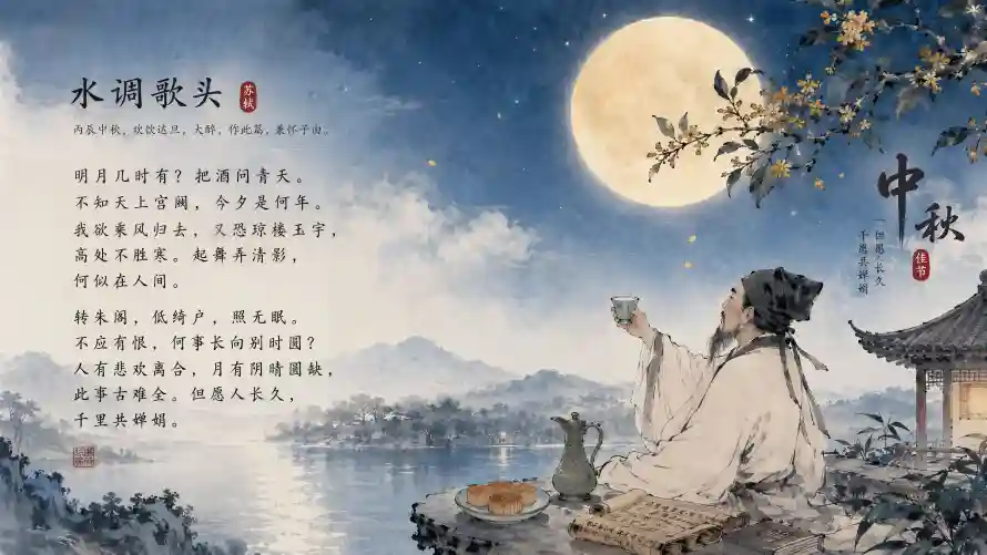 8k中秋壁纸-亭台 - 宋词-山水「哲风壁纸」