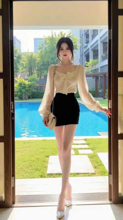4k庭院壁纸 - 泳池 - 穿搭 - 长腿「哲风壁纸」