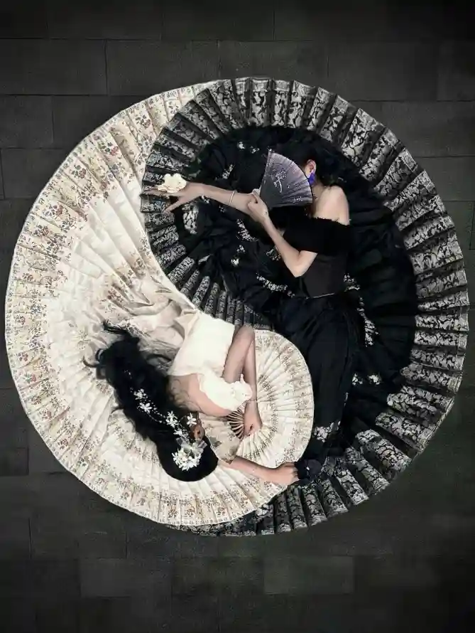 4k俯拍壁纸 - 双女 - 太极 - 对称「哲风壁纸」