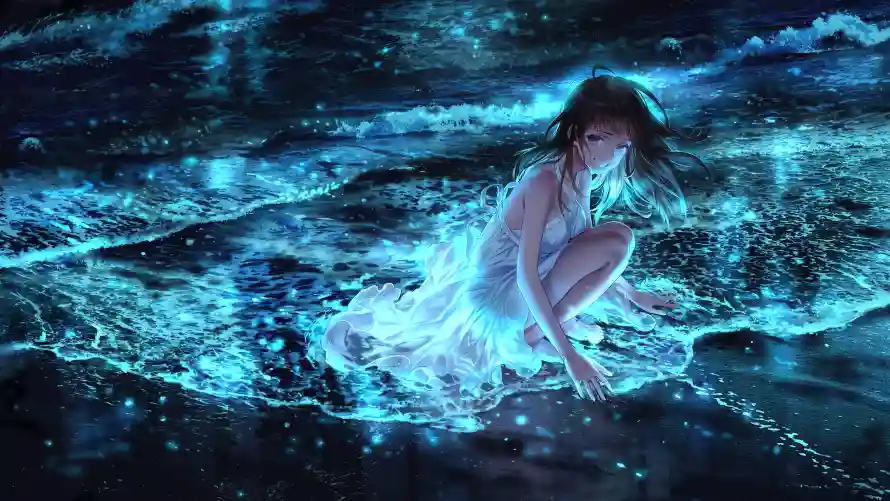 4k夜晚壁纸-插画 - 梦幻-海浪「哲风壁纸」