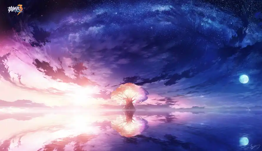 7k云海壁纸-光束 - 双月-夜空「哲风壁纸」