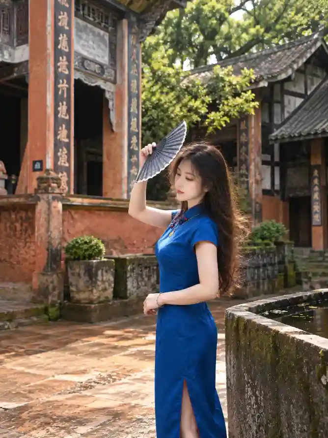 4k侧颜壁纸 - 庭院 - 折扇 - 石板地「哲风壁纸」