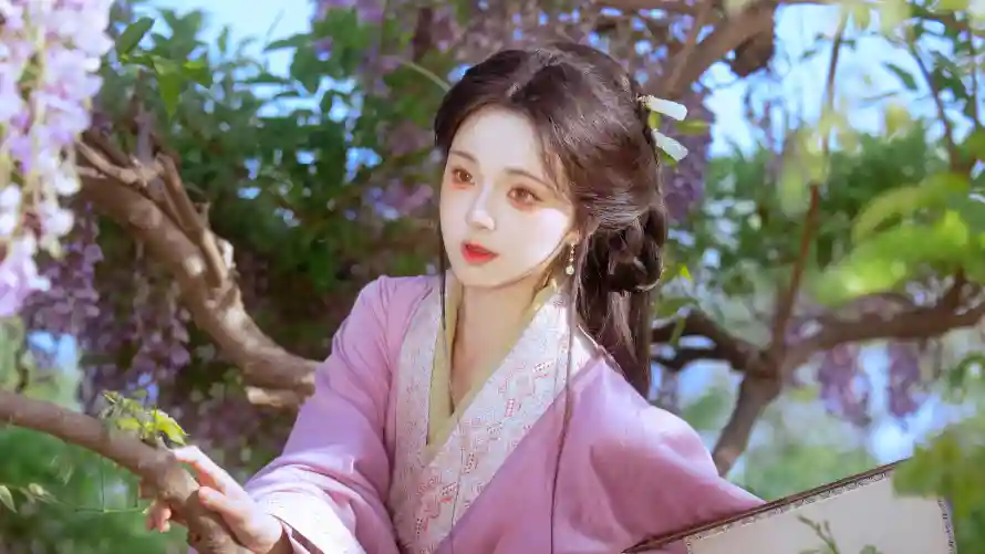4k庭院壁纸-汉服 - 温婉-粉衣「哲风壁纸」