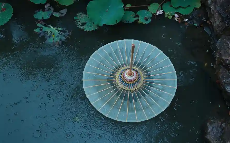 2k中式壁纸-伞 - 雨-俯视「哲风壁纸」
