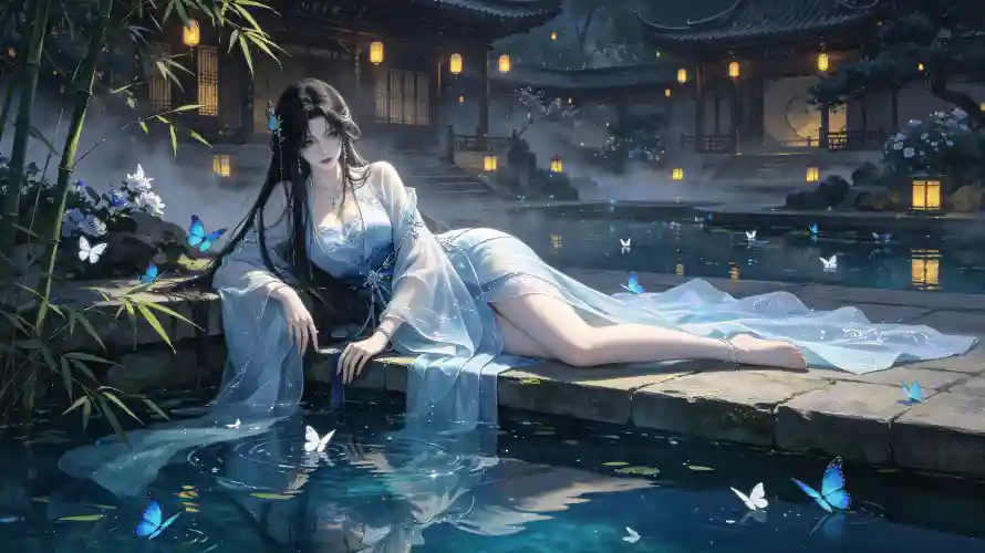 3k侧卧壁纸-古装 - 夜景-庭院「哲风壁纸」