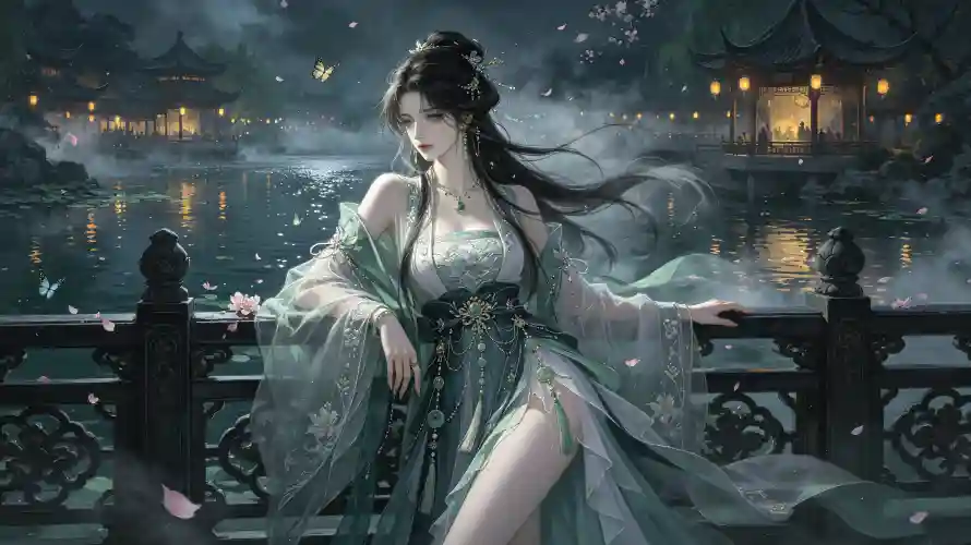 3k国风壁纸-夜景 - 灯笼-花瓣「哲风壁纸」