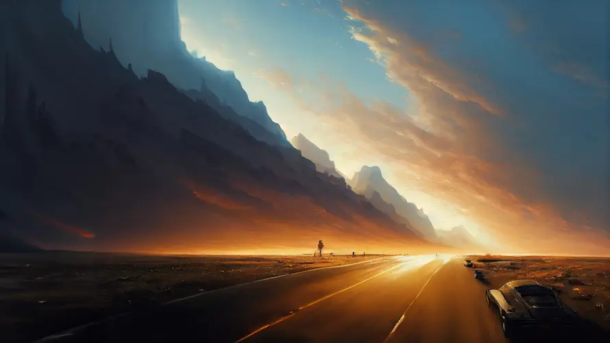 3k公路壁纸-夕阳 - 天空-山脉「哲风壁纸」