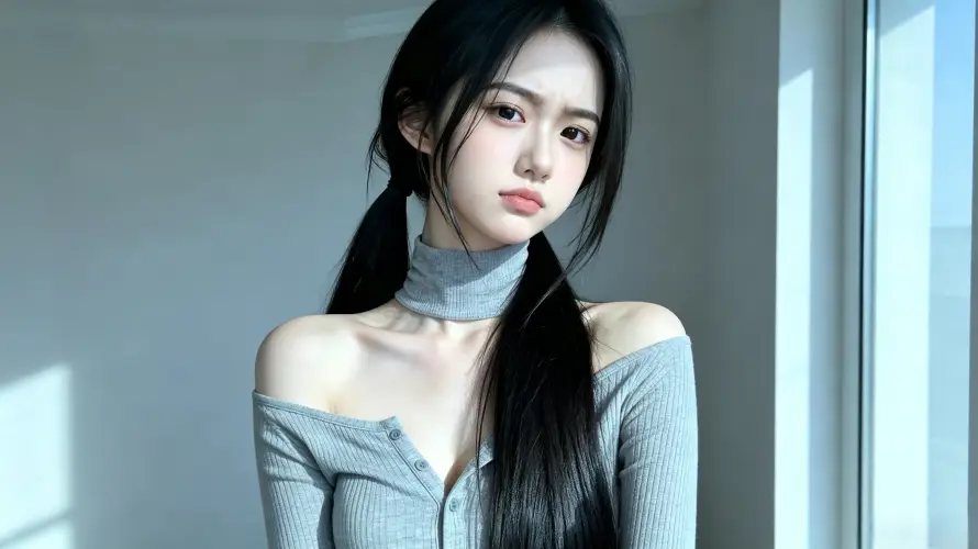 3k室内壁纸-少女 - 窗边-锁骨「哲风壁纸」