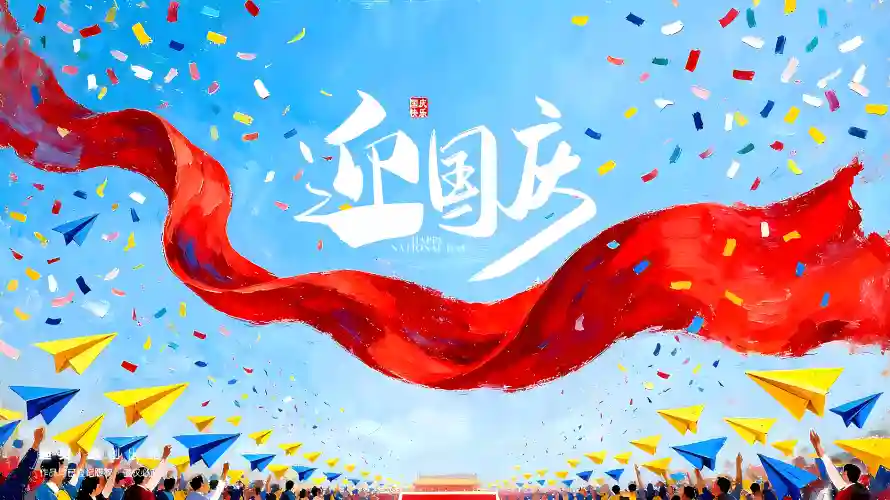 8k喜庆壁纸-彩屑 - 红绸-蓝天「哲风壁纸」