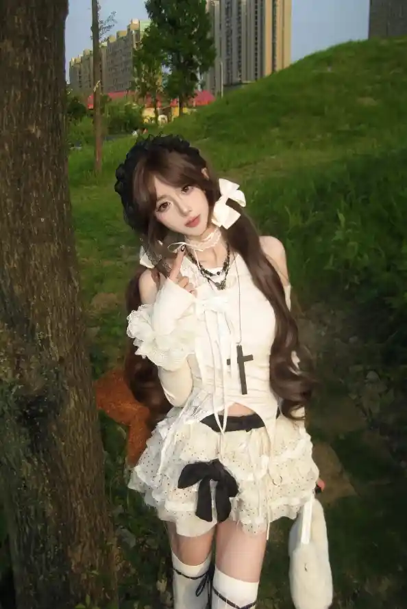 4k发带壁纸 - 少女 - 户外 - 树木「哲风壁纸」
