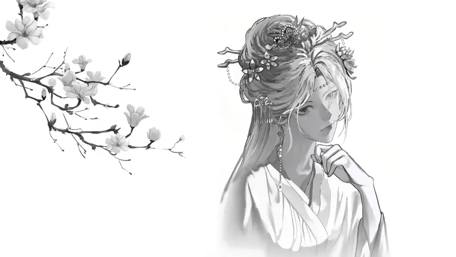 4k仕女壁纸-侧影 - 发簪-发髻「哲风壁纸」